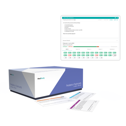 11th Peds Flashcard print box with some flashcards pulled out into the foreground along with digital flashcards on a tablet. 
