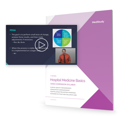 Video still of Hospital Medicine Basics on top of the video companion syllabus